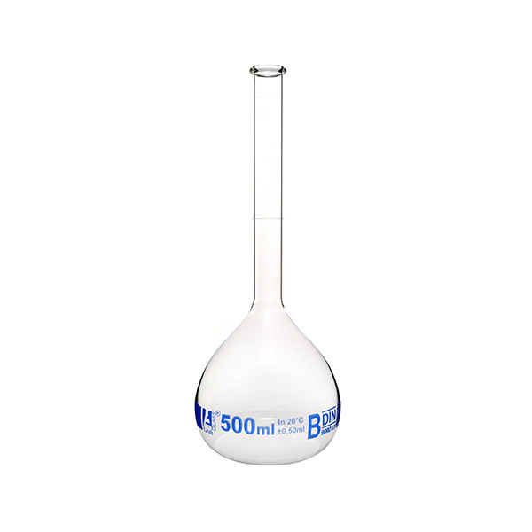 Volumetric Flask, 500ml - Class B - Borosilicate Glass - Blue Graduation